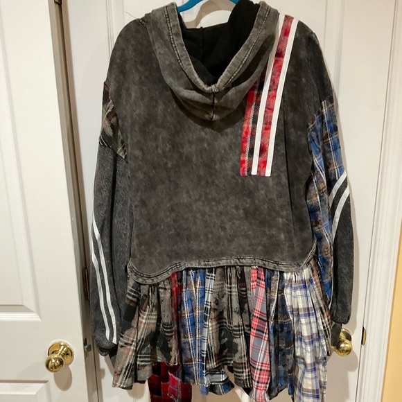 AKIRA Charcoal Hoodie Dress with Multi~Colored Accents - Picture 2 of 5